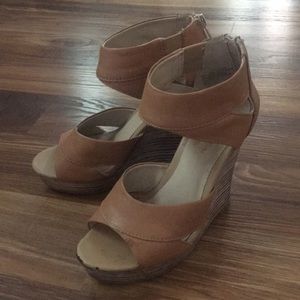 Seychelles Nude Platform Wedges with Zipper Back